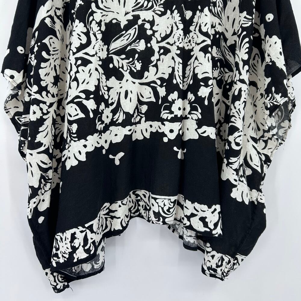 Christian Siriano Black & Ivory Floral Linen Blend Kimono Cardigan Womens Sz OS - Picture 11 of 12